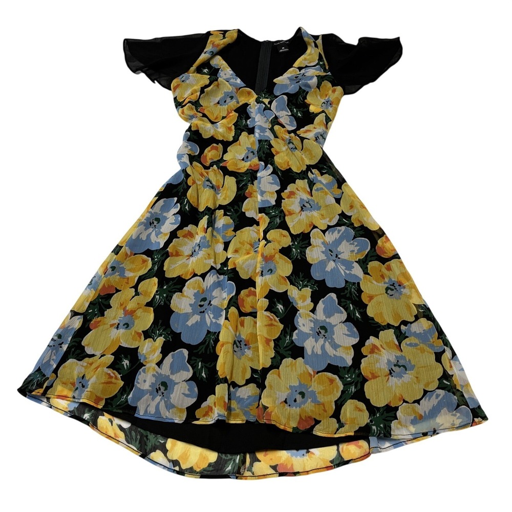 Club Monaco Black Floral Silk Baby Doll Dress Size 00 Back Cut Out Wedding Guest